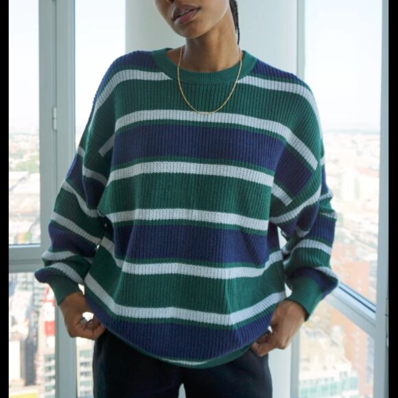 ARITZIA TNA STRIPED COTTON CENTURY GREEN BLUE SWEATER SMALL SIZE 1 - Picture 1 of 5